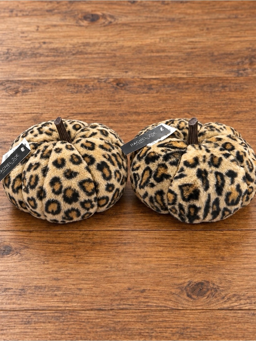 Rachel Zoe Halloween SET OF 2 Leopard Animal Print Faux Fur Pumpkins